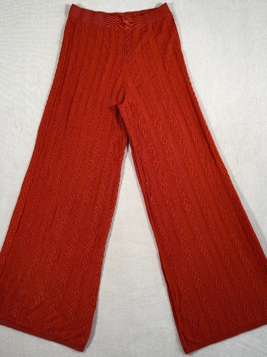 Anthropologie Pants Womens Medium Rust Orange Sweater Cable Knit Wide Leg - Picture 2 of 12
